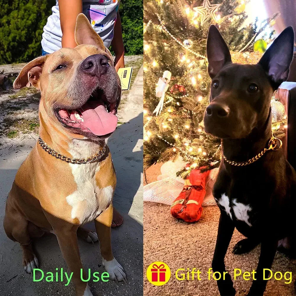 10mm Fashion Dog Cuban Link Gold Necklace Metal Puppy Jewelry Bulldog P Chain Pet Training Slip Collar 240722