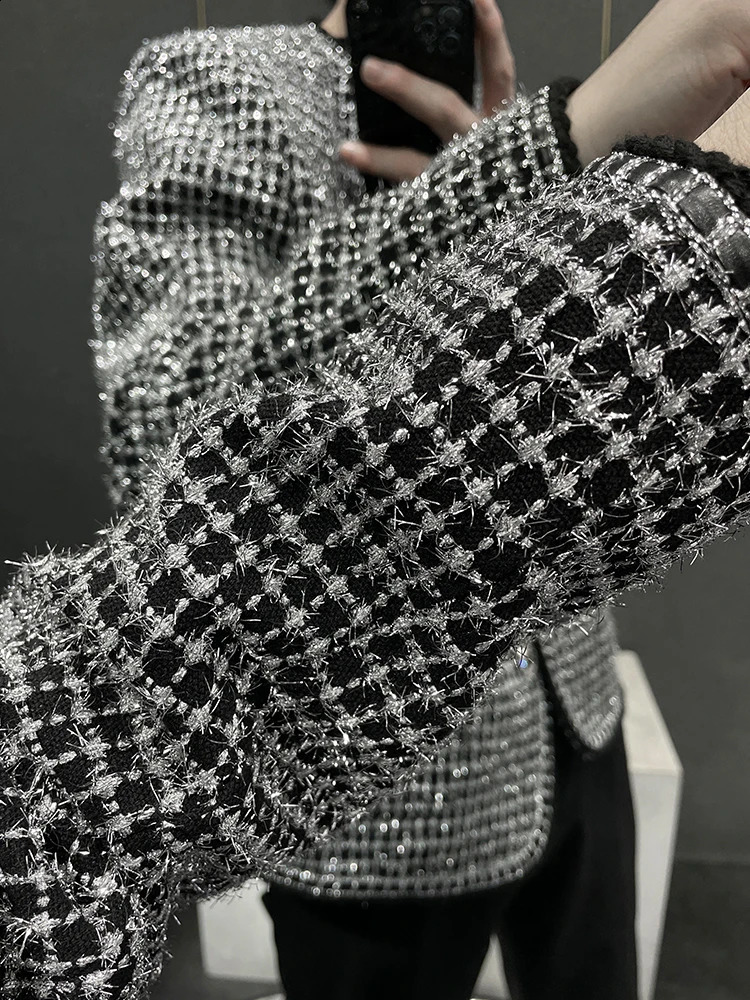 High-End Male Small Fragrant Coats Mens Fashion Loose Tweed Mens Round Neck Jackets Handsome Long Sleeve Short Jacket 240719