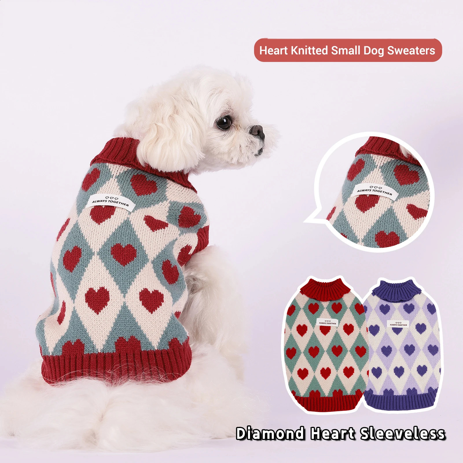 Sweater for Winter Warm Small Dog Clothes Cute Dia Heart Pattern Knitted Puppy Sweaters Turtleneck Chihuahua Yorkie Coat Free shipping