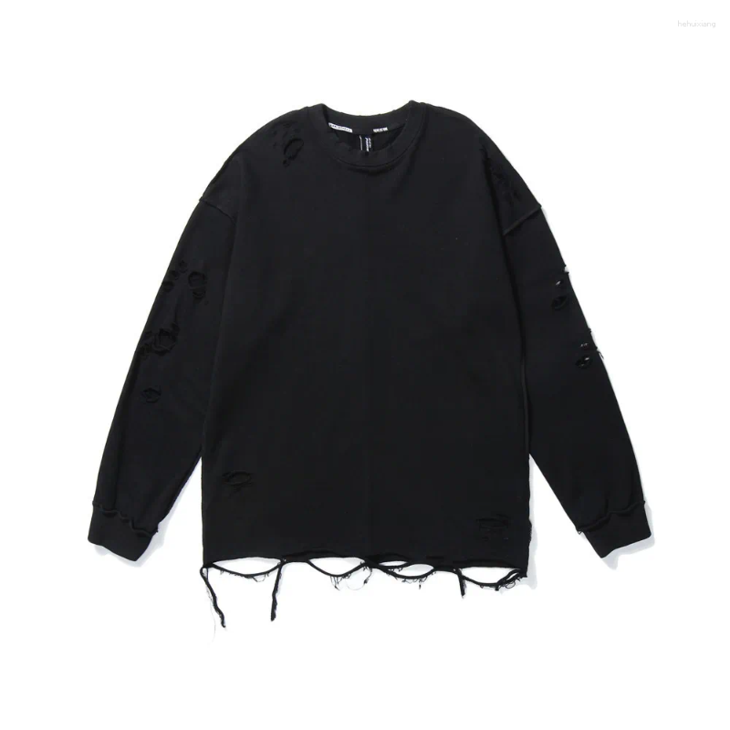 Men's Solid Color Ripped Sweatshirt Casual Loose Round Neck Pullover Tracksuit Hoodie Black, Gray, Green, Orange, Pink, White -