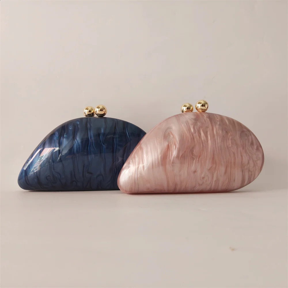 Factory Irregularpearl Blue Nude Acrylic Box Clutches Evening Bag Women Bridal Party Prom Wedding Clutch Purse Handbag 240815
