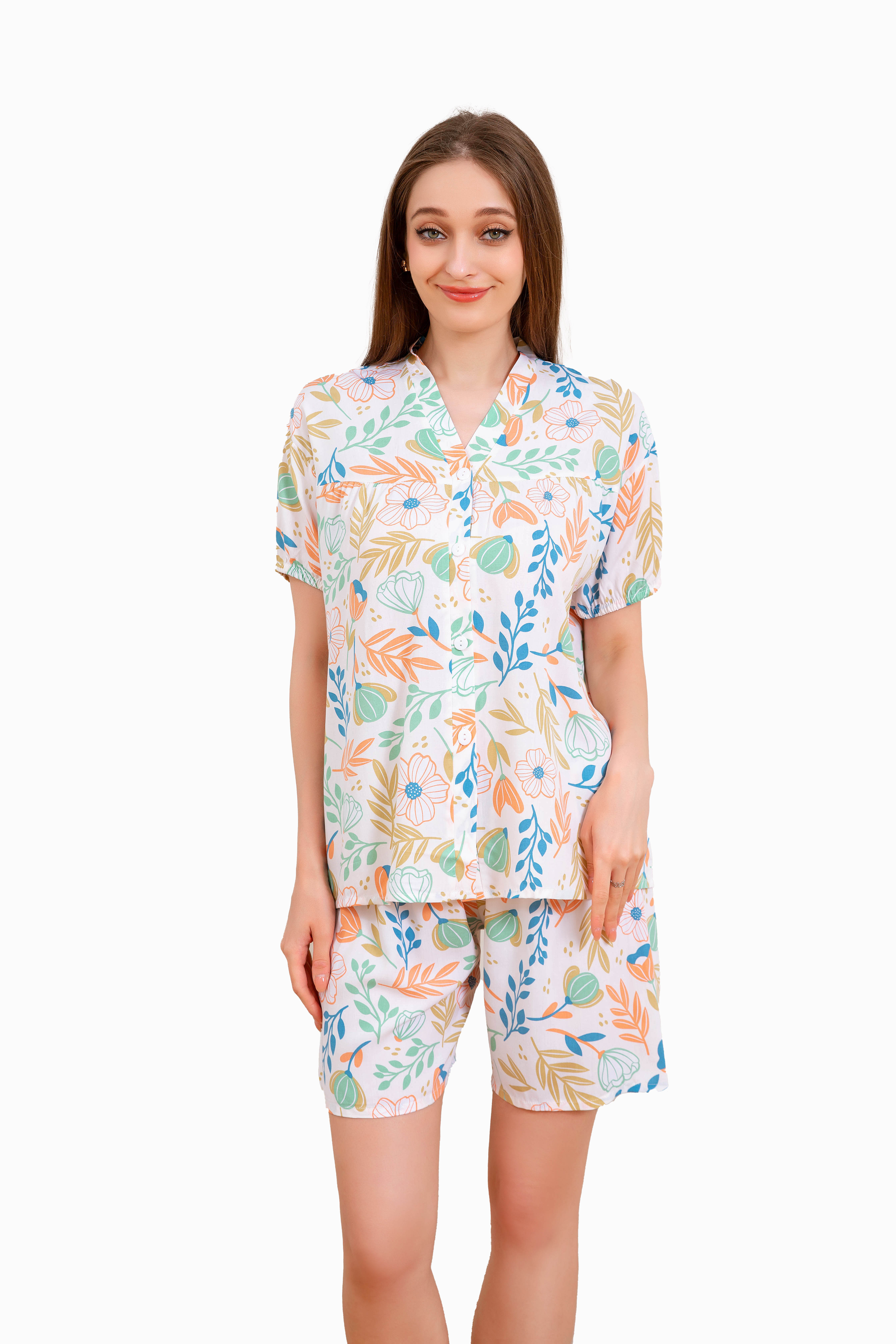 Women's Home Clothes Pajamas Light Pink Leaf Shorts Set D211