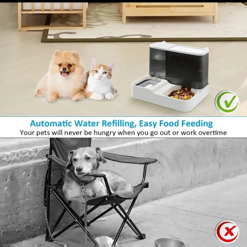 Dog Cat Automatic Feeder And Water Dispenser 2 In 1 Unplug And Prevent Overturning Large Capacity Bowl