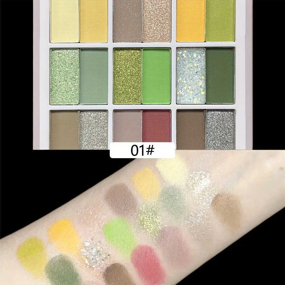 Dikalu 18 color eye shadow palette - natural makeup effect green and yellow tones matte and shimmer finishes 9-18 colorsW240730