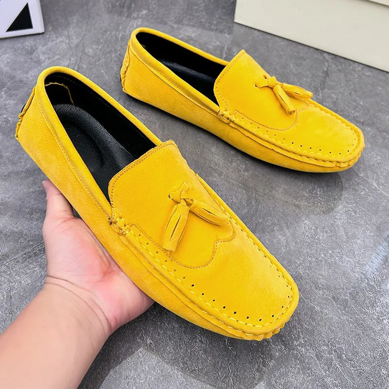 Big Size 38-48 Yellow Leather Mens Casual Shoes Soft Comfort Suede Loafers Man Fashion Slip-on Men Flat Shoes mocasines hombre 240718