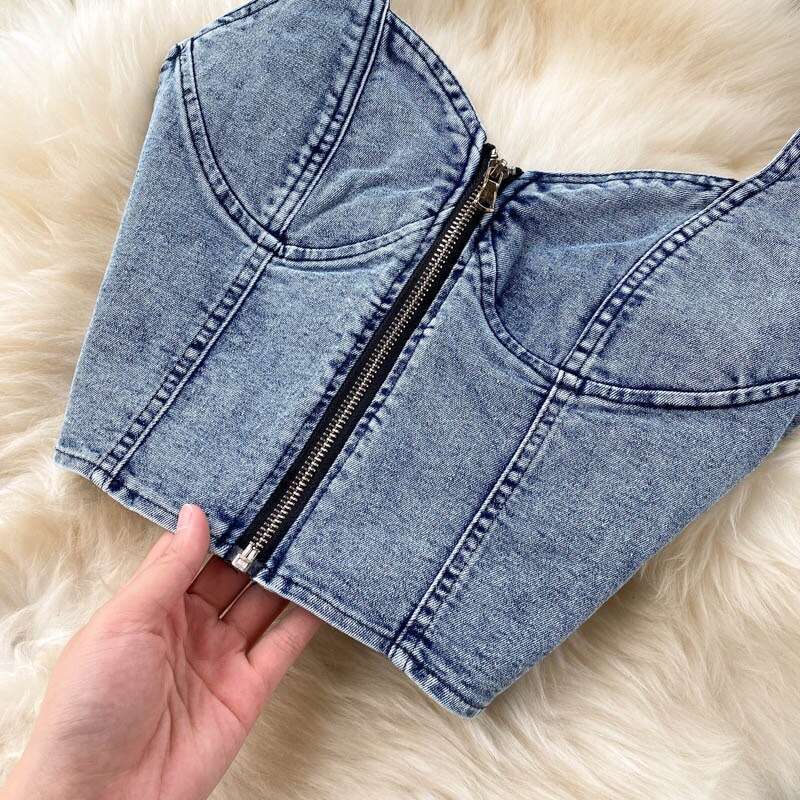 Instagram Set 2023 New Womens Sexy Short Strap Tank Top High Waist Denim Skirt Short Bifurcated Self-cultivation Novelty Loose Silk Dress High Waist D