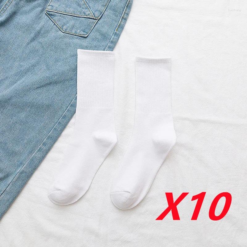 Men's Socks 10 Pairs/Lot Men Solid Black White Gray Breathable Cotton Sports Summer Autumn Thin Male Mid Tube Women