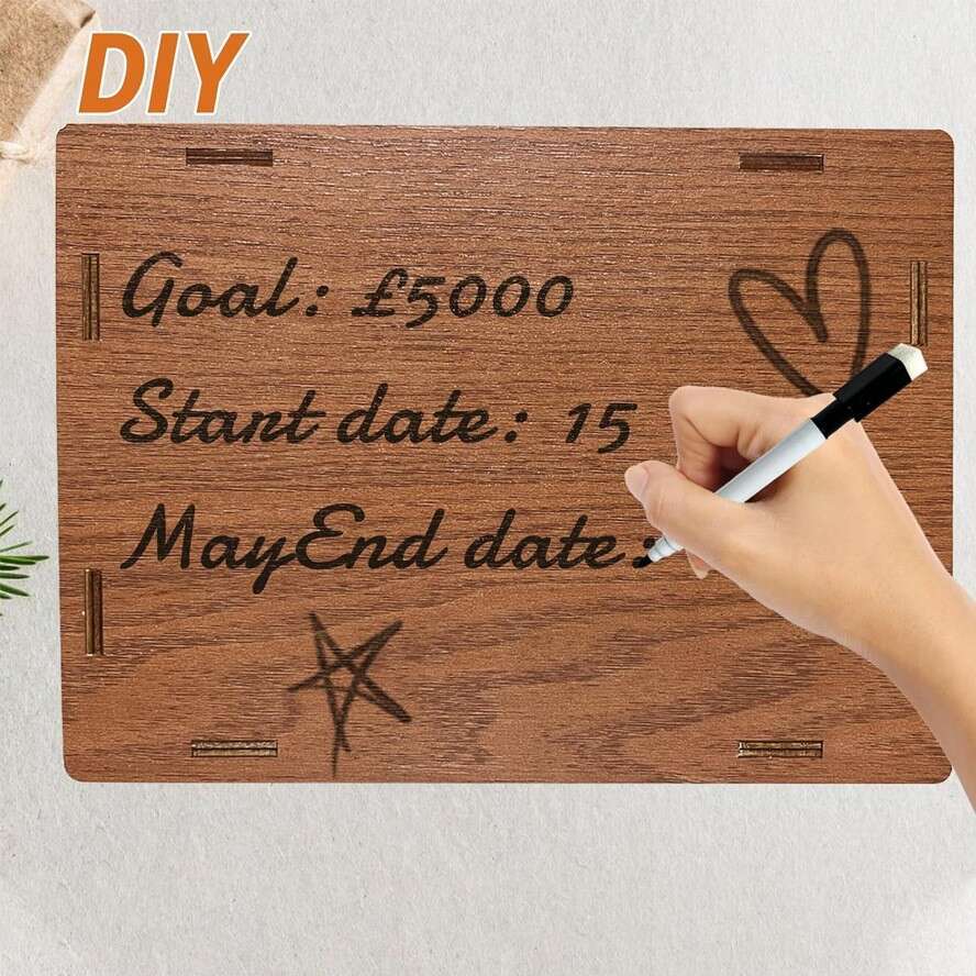 Wooden Reusable Handmade Money Box, Piggy Bank With Goal And Numbers To Check For Helps The Habit Of Saving 0723