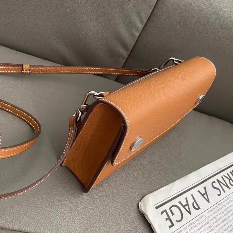 Shoulder Bags Genuine Leather Box For Women Handbags Purses 2024 In First Layer Cowhide Button Mobile Phone