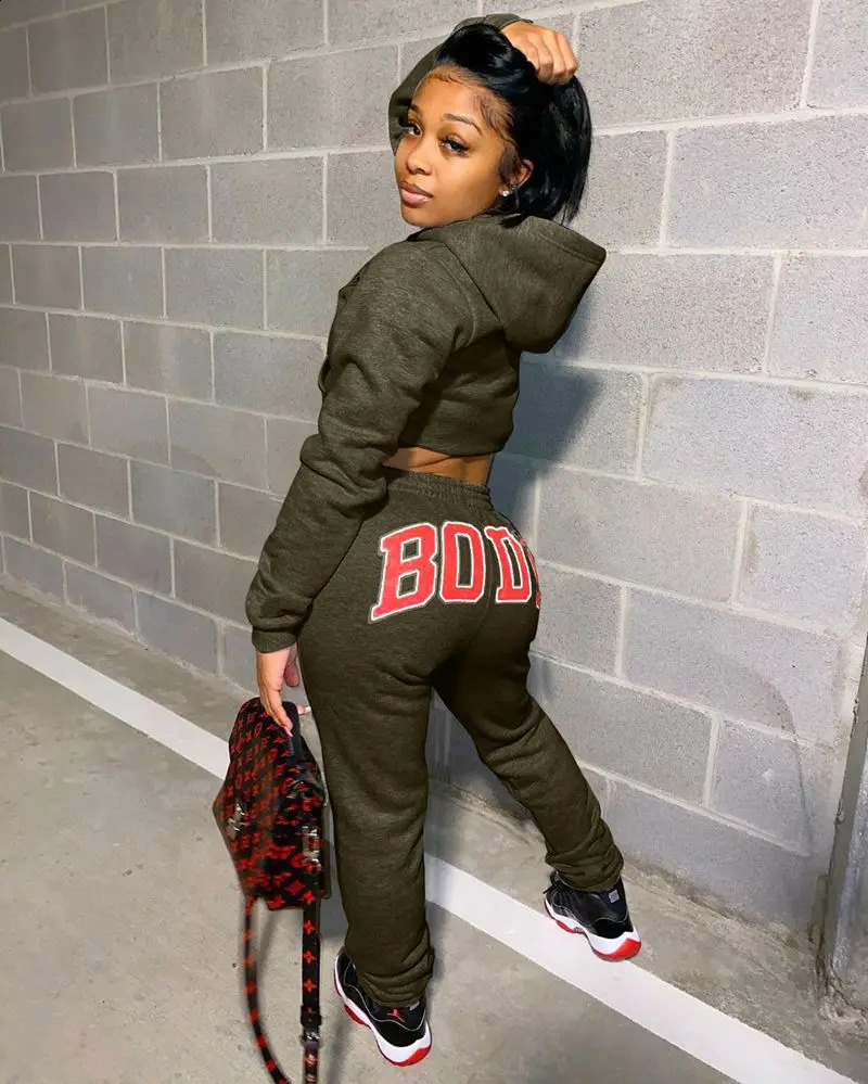 hirigin Sporty 2 Piece Set Hoodies and Sweatpants Fall Winter Clothes Women Two Piece Outfits Casual Tracksuits 240718