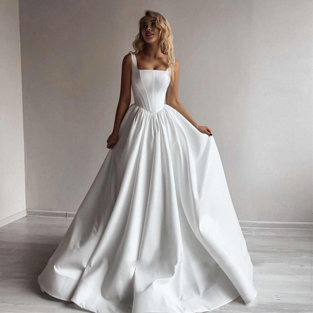 Simple Shining Satin Women Wedding Dresses Sexy Backless A-E Formal Party Sleeveless Or Mopping Vestido De Novia 2024 0212D