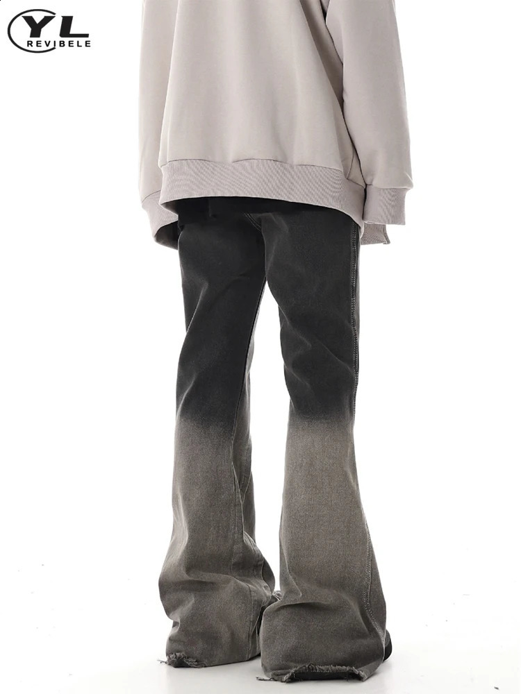 Patchwork Gradient Jeans Man Woman Hip Hop Fashion Flared Pants Spring Autumn Loose Unisex Straight Wide Leg Cowboy Trousers 240807