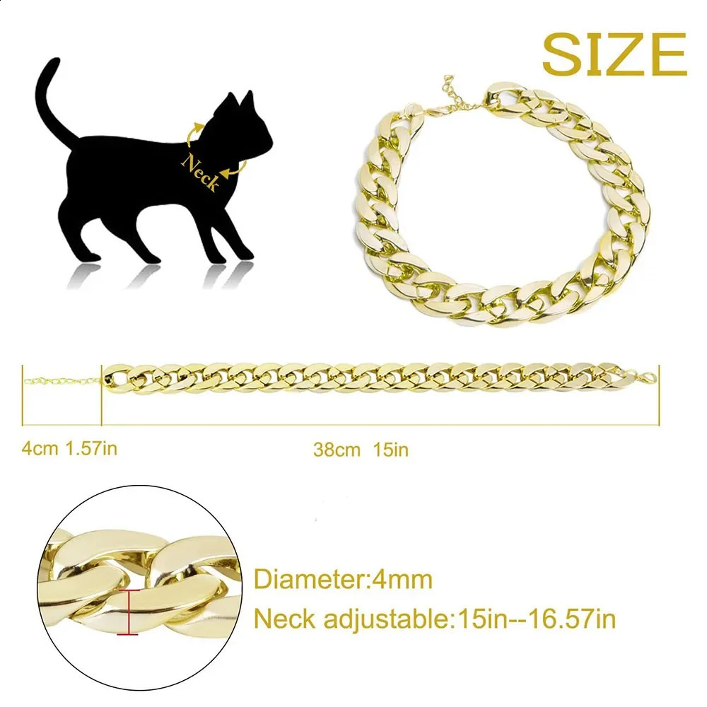 Plastic Dog Cat Neck Chain Fashion Cuban Link Dog Collar Cat Chain Collar Cool Sliver Gold Necklace for Kitten Puppy Accessories 240722