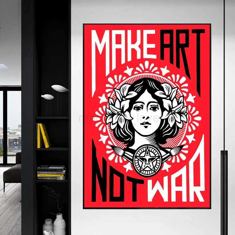 Retro Make Art Not War Wall Art Prints Canvas Painting Shepard Fairey Vintage Poster Wall Picture For Room Interior Home DecorM240722