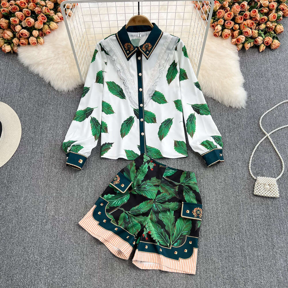 Fashionable Set, Light and Mature Style, Socialite Temperament, Lace Patchwork Shirt, Womens High Waisted Wide Leg Shorts, Trendy Waist Temperament Si