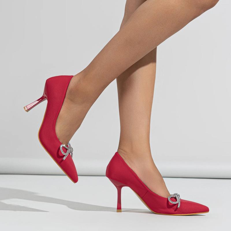 Dress Shoes 2024 Summer High Heels Fashion Rhie Bow Designer Banquet Sexy Pointed Toe Solid Color Women's