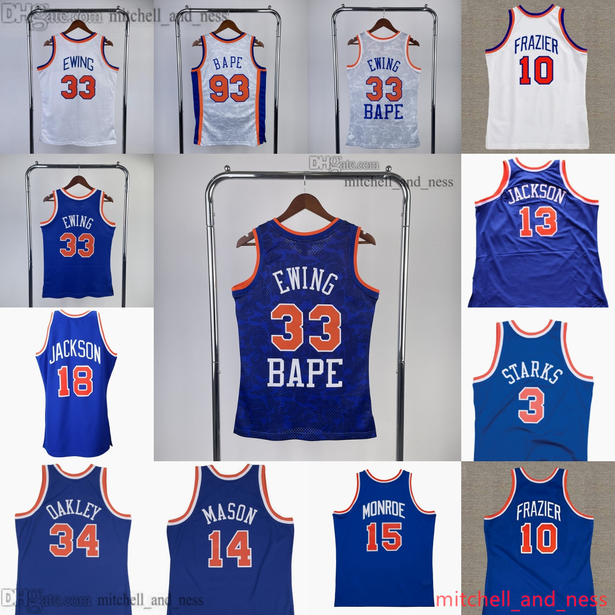 Classic Retro 1991-92 Printed Basketball 33 Patrick Ewing Jersey Vintage 10 Walt Frazier 3 John Starks 13 Mark Jackson 14 Anthony Mason 15 Earl Monroe Jerseys Shirts