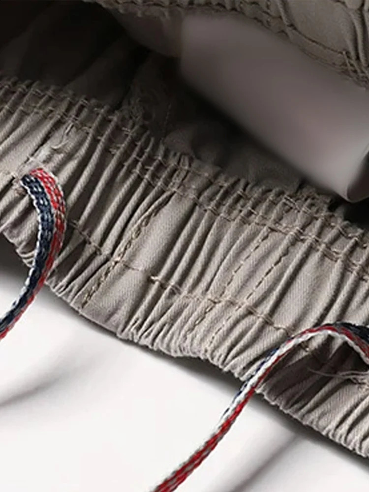 Mens Solid Elastic Waist Cargo Pants Summer Cotton Pocket Work Wear Casual Climbing Joggers Sweatpants Hombre Autumn Trousers 240723