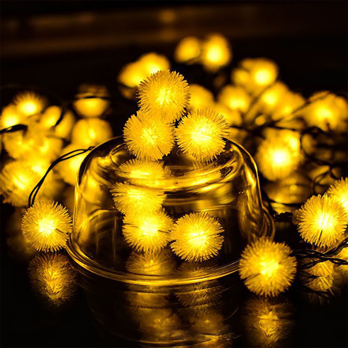 led solar fur ball light string holiday decoration indoor and outdoor balcony arrangement light string