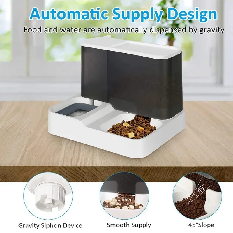 Dog Cat Automatic Feeder And Water Dispenser 2 In 1 Unplug And Prevent Overturning Large Capacity Bowl