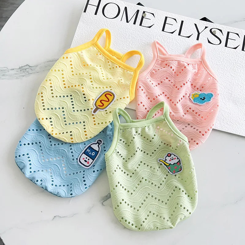 Summer thin Mesh Cute Pet Dog sling Vest Pomeranian Teddy Puppy Clothes Soft Breathable for small dogs Apparel cats costume 240722