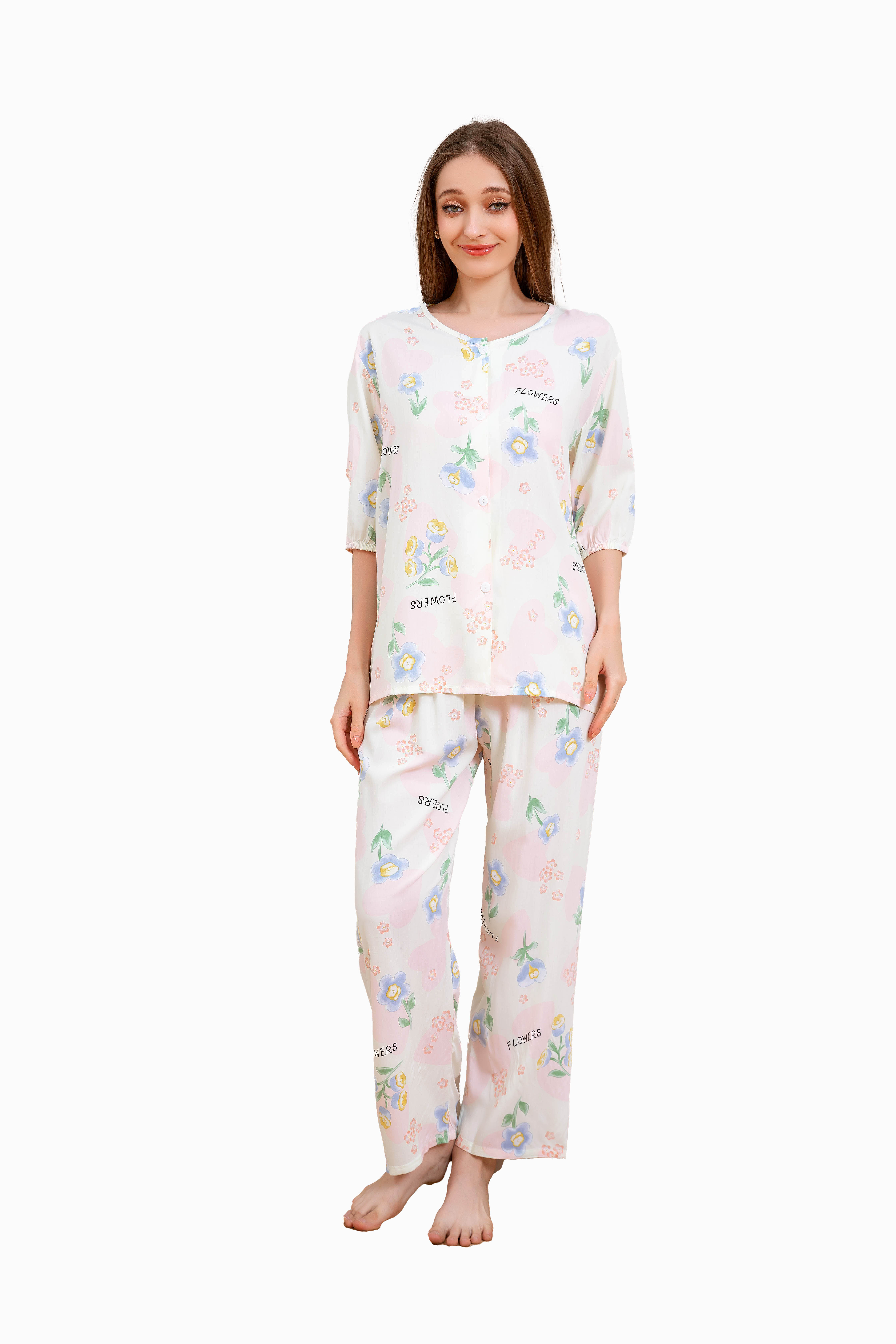 Women's Home Clothes Pajamas Rice White Pink Red Pants Set C213