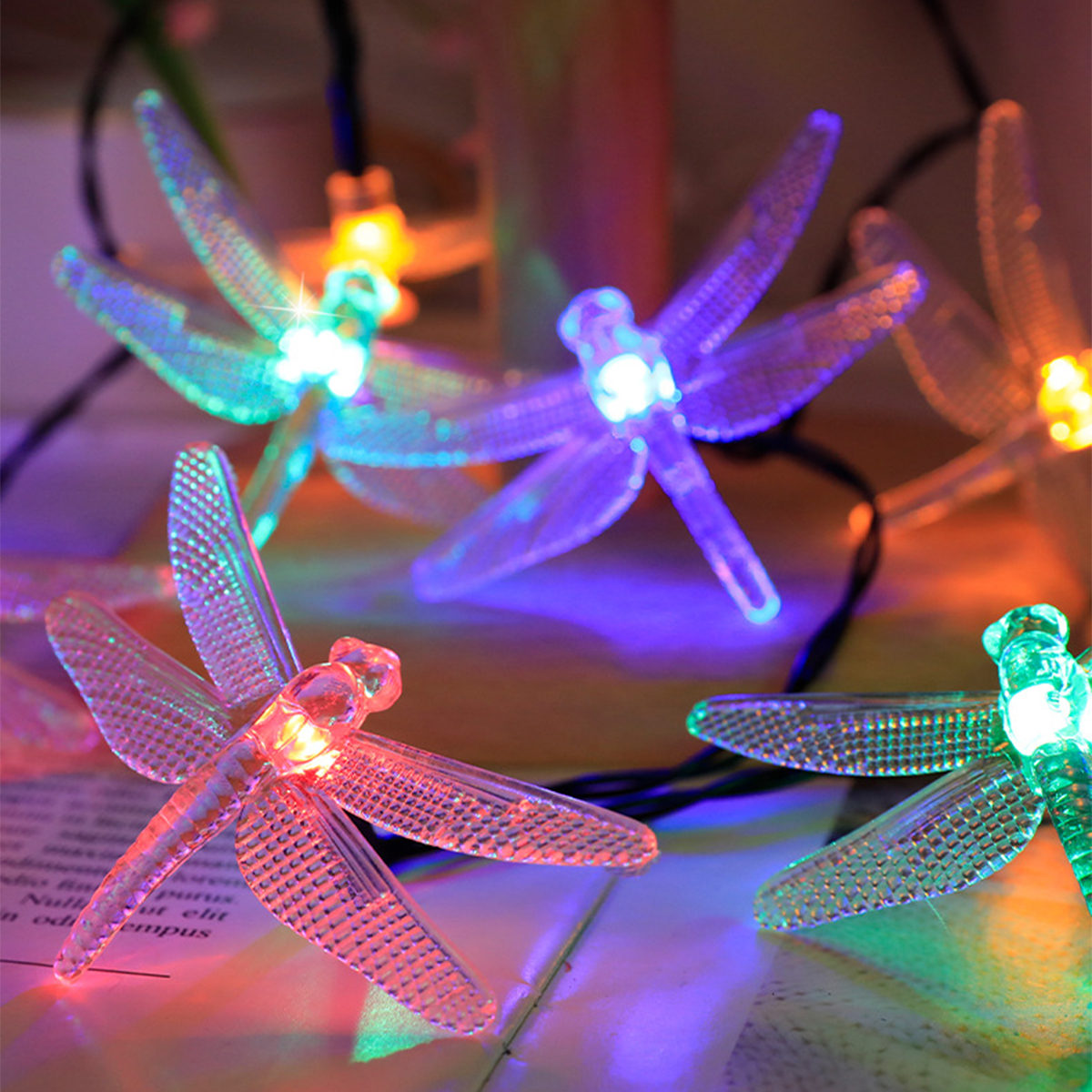 LED Solar Dragonfly Colorful Lights String Garden Lawn Holiday Ambient Lights