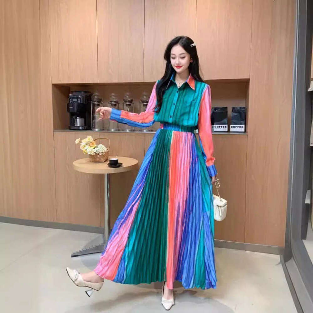 Temperament Womens New Light Mature Wind and Snow Spinning Grade Long Sleeved Top High Waist Hundred Pleated Half Skirt Set of Two BOHO DRESS SKINNY D