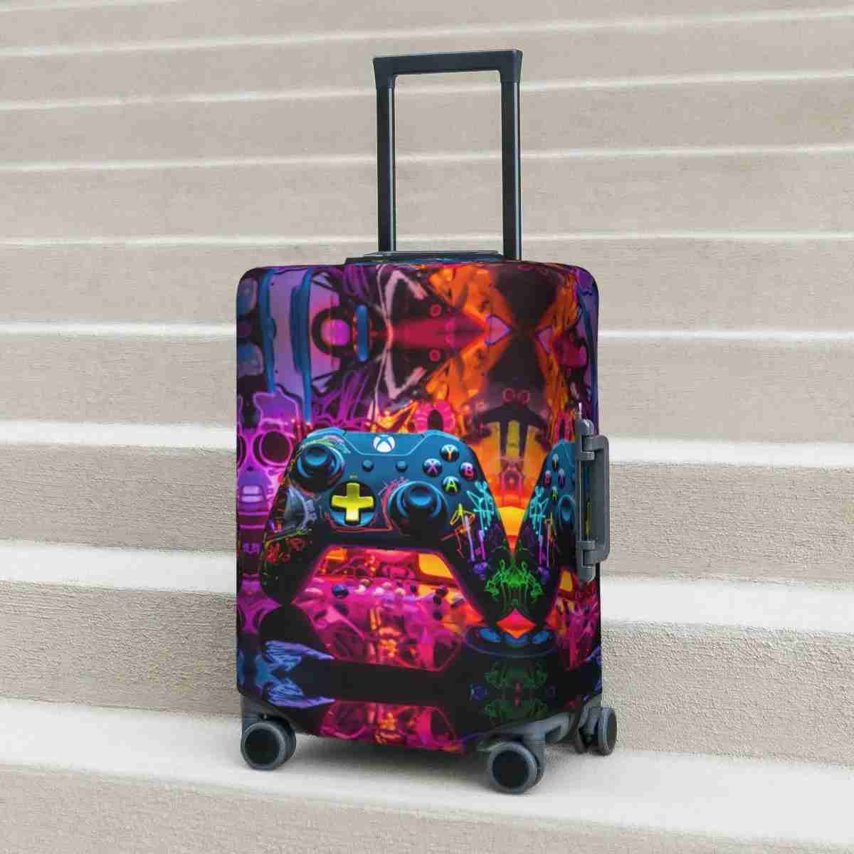 Gamer Controller Pattern Suitcase Cover Abstract Neon Art Business Vacation Elastic Luggage Case ProtectorXJ240723