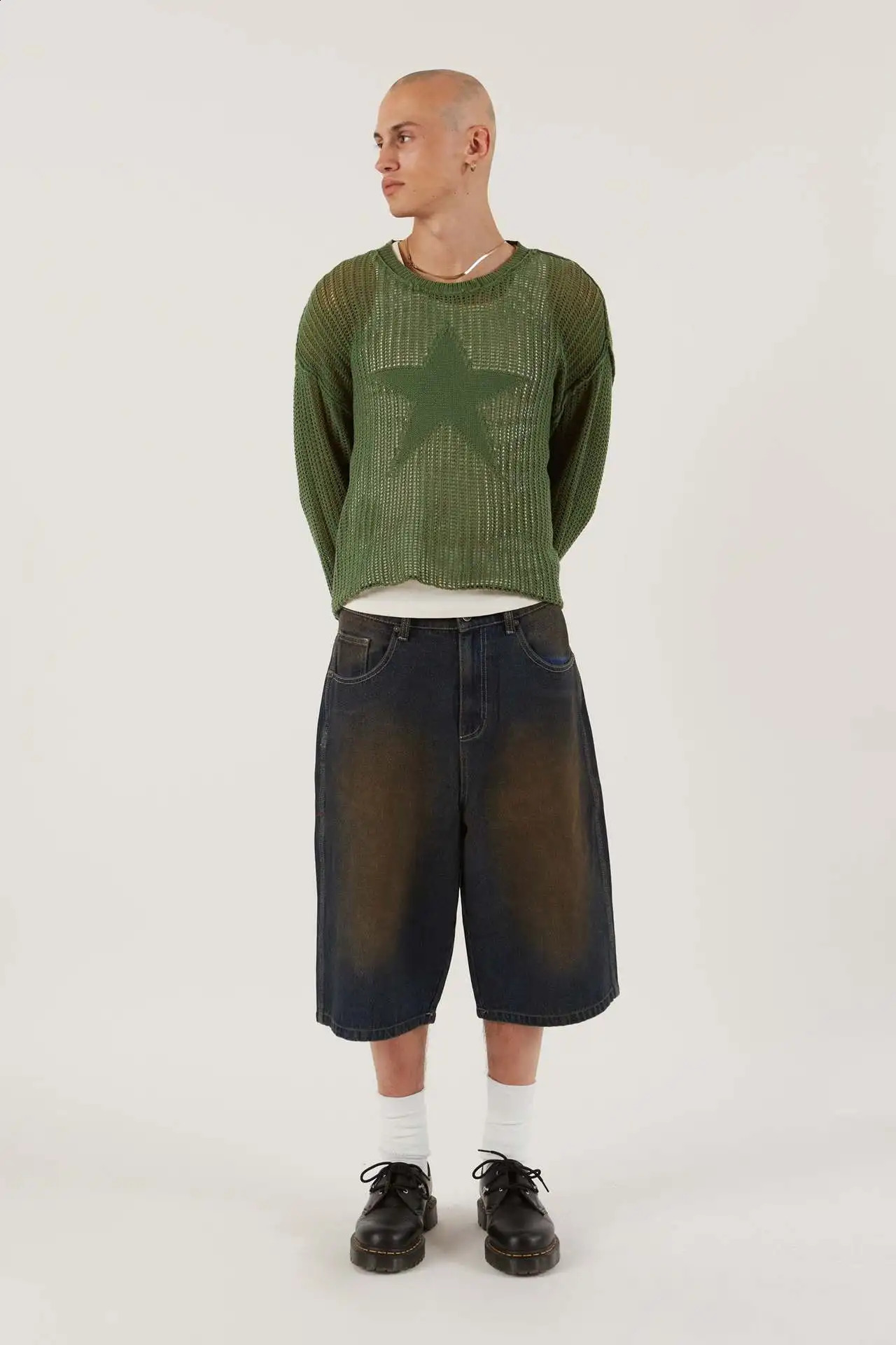 Autumn Retro Womens Sweater Hollow Outer 2000s Pentagram Print Pulleys Harajuku Grunge Y2k Knitted Jumper Smoking Top 240821