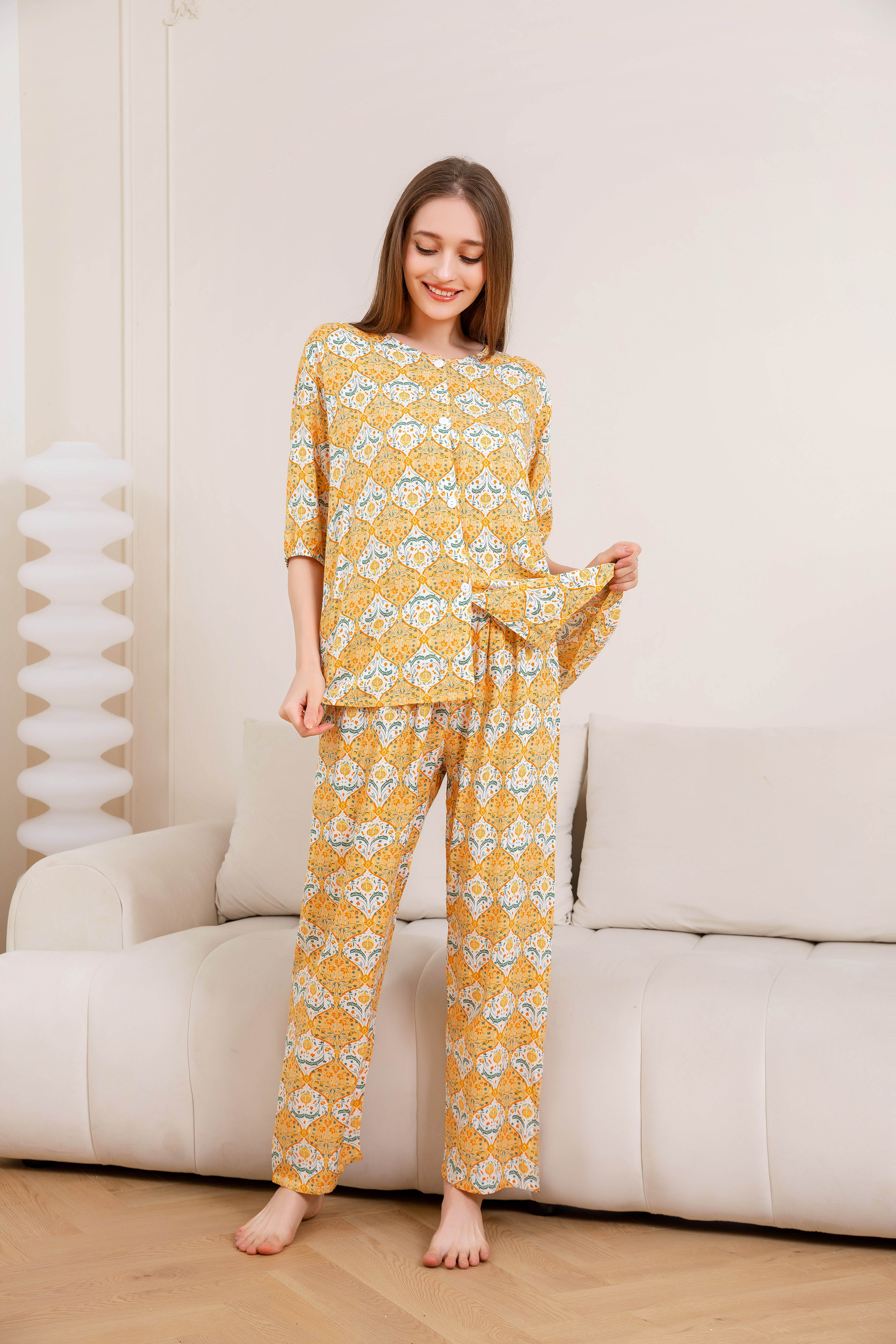 Women's Home Clothes Pajamas Yellow Bottom Pomegranate Pants Set C215
