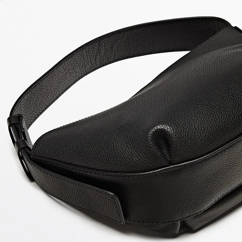 LINJER STRICKLIN Womens fashion bags Genuine Leather Retro Casual Shoulder Crossbody Cowhide Simple Half Moon hand 240722