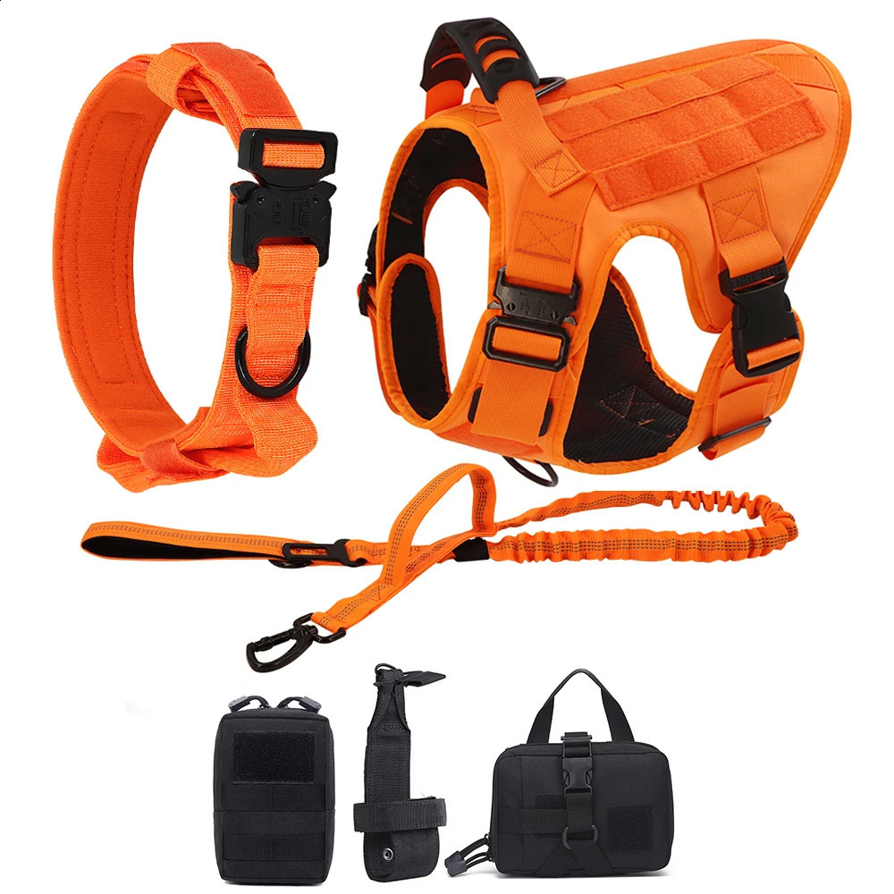 Orange Dog Harness For Large Medium Dogs Military Harness Collar Leash Set Adjustable Pet German Shepherd Tactical Training Vest 240722