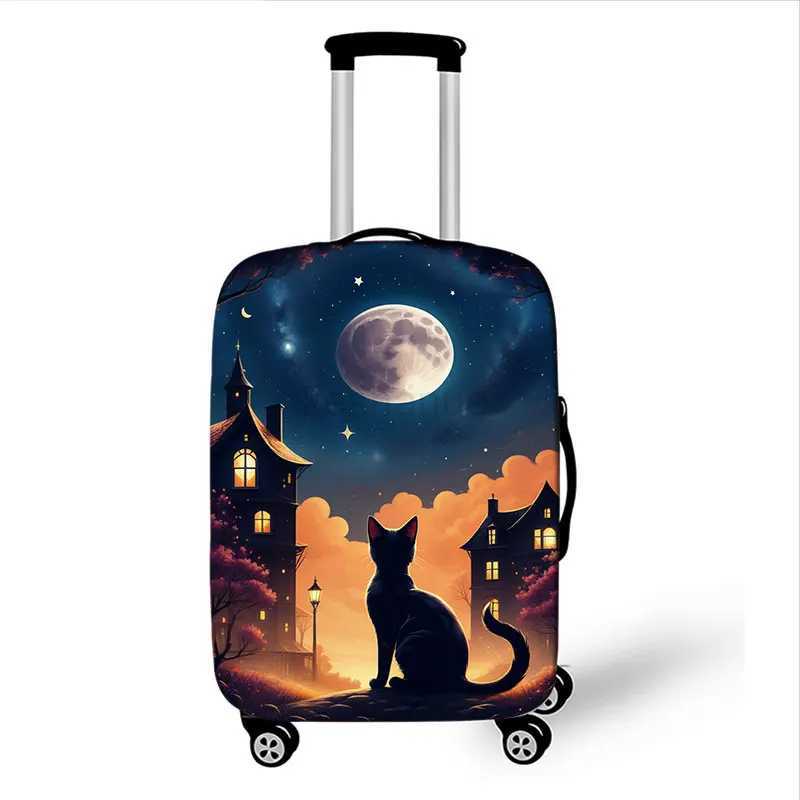Kawaii Black Cat Moon Print Luggage Cover Starry Sky Kitten Travel Accessories Anti-dust Suitcase Protective Trolley Case CoversXJ240723