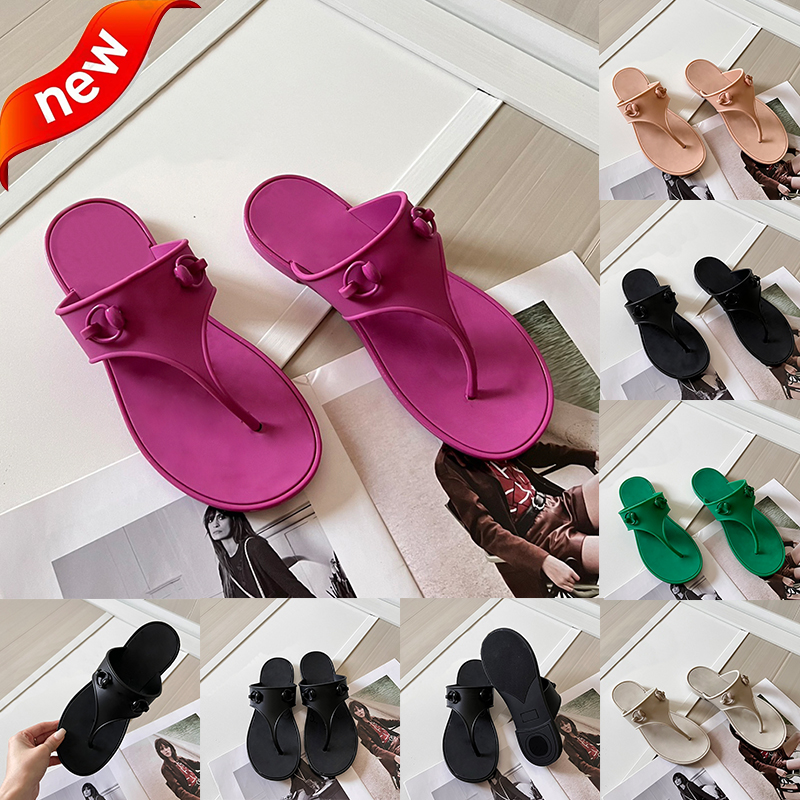 Designer Sandals Womens Horsebits Rubber Slides Thong Sandal Slippers Ladies Flat Heel Beach Summer Fall Mules Outdoor Waterproof Luxury Women Black White Slide