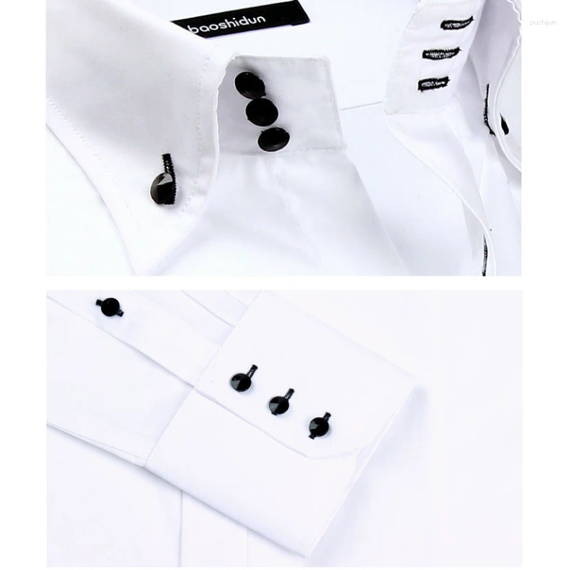 Men's Casual Shirts Dress Shirt Men Button-down Collared Formal Business Long Sleeve Korean Fashion Slim Fit Male Designer White