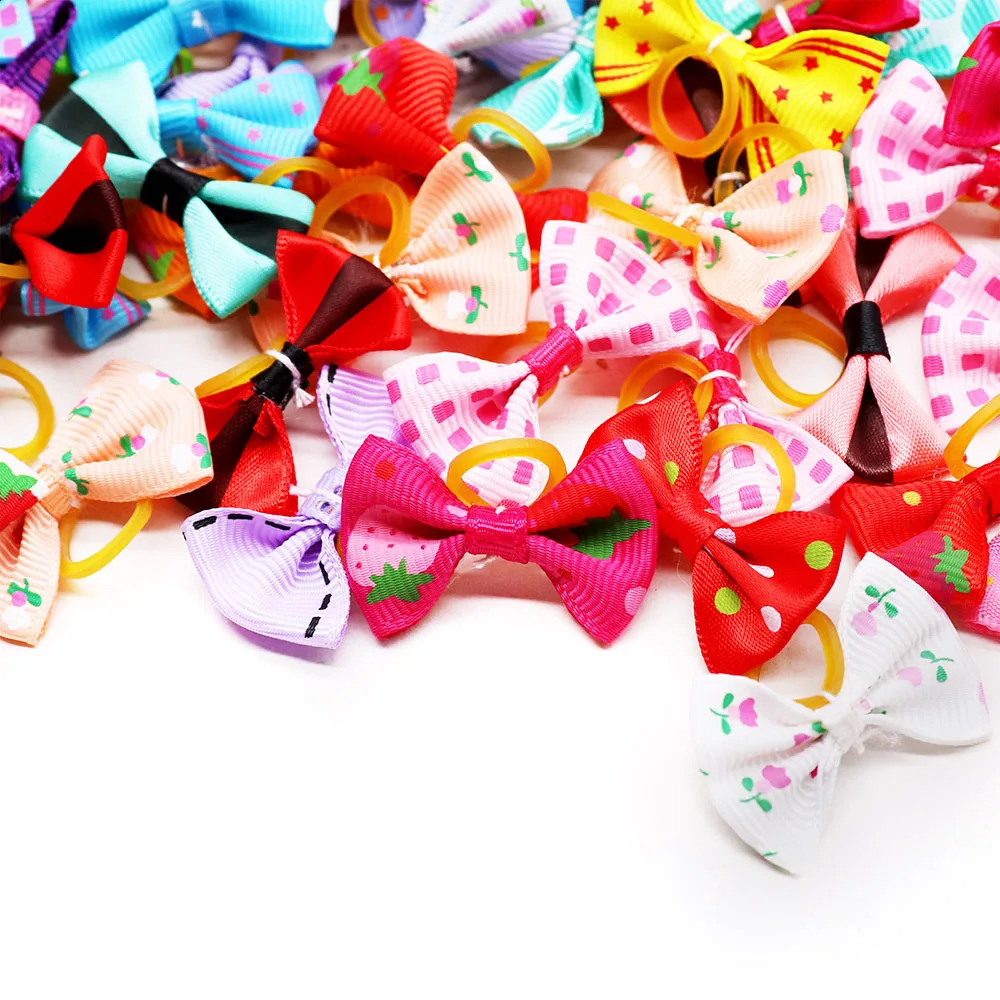 100PCS Puppy Bow Handmade Movable Pet Dog Grooming Hair Accessories Dog Bows With Rubber Band For Small Dog and Cat Pet Products 240723