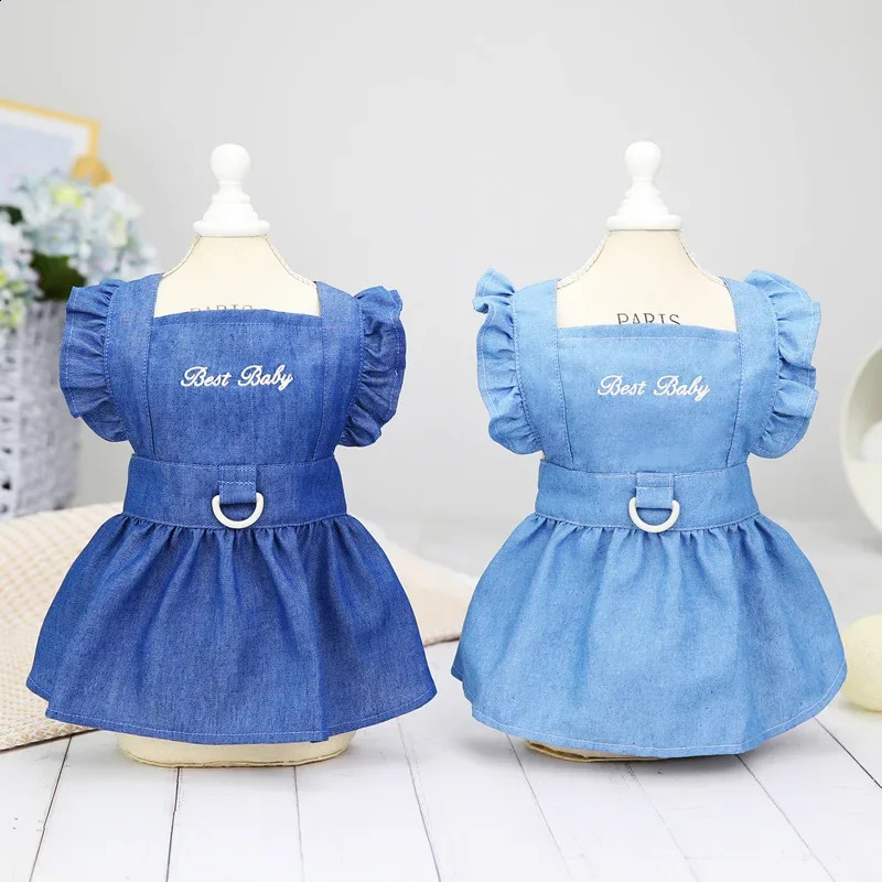 Spring Summer Dog Dress for Small Kitten Dogs Clothes Puppy Letters Embroidered Jean Strap Dresses Chihuahua Skirts Pet Costumes 240722 H260129