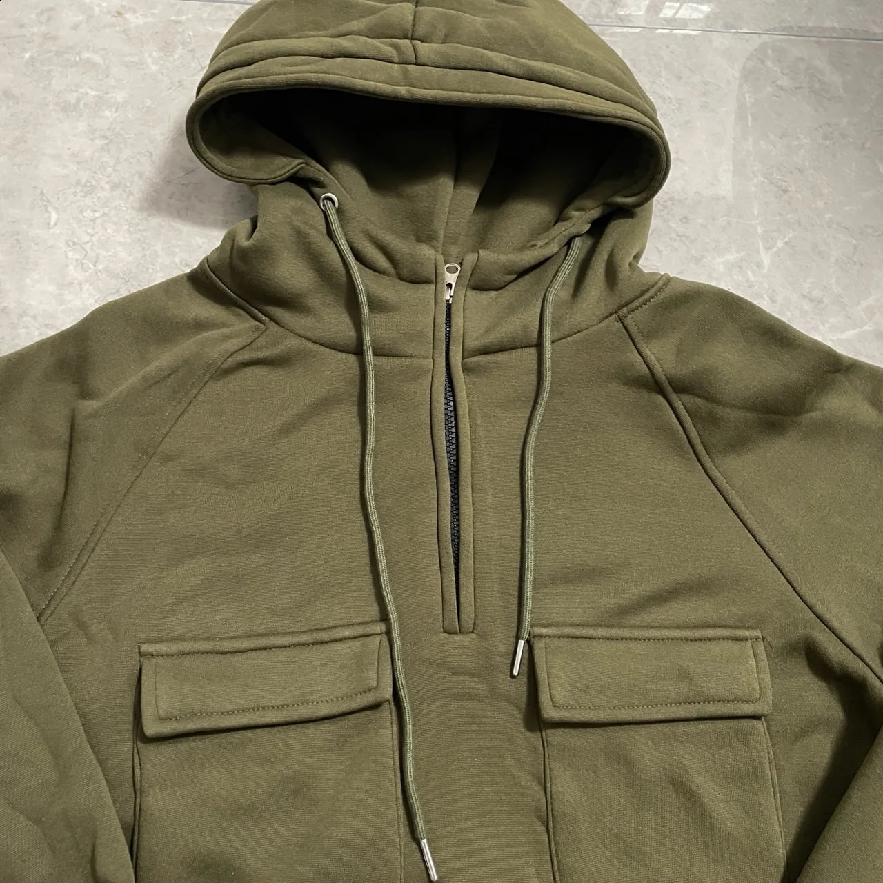 Half zip mens tactical hoodie solid warm wool military sports sweater with multiple pockets thick outdoor extreme 240819