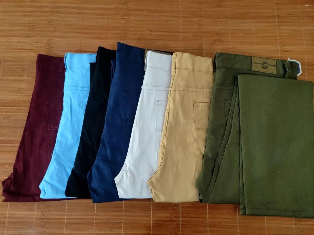 Mens Pants 2024 Brand Spring And Summer 98% Cotton Men Business Slim Elastic Casual Black Khaki Fit Straight Pant Trousers Male