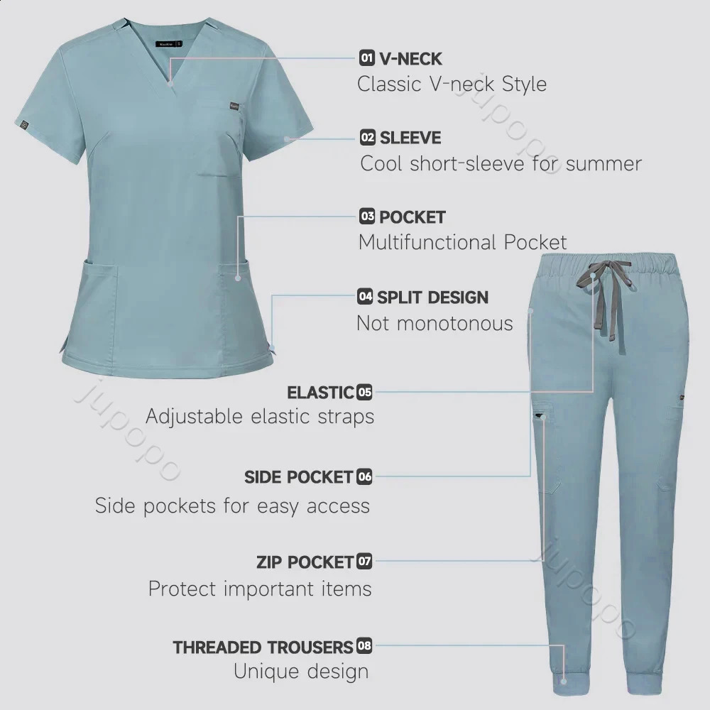 Multicolor Scrubs Uniform Short Sleeve TopsPants Nursing Uniform Women Pet Shop Doctor Scrub Surgery Workwear Scrub Set 250305