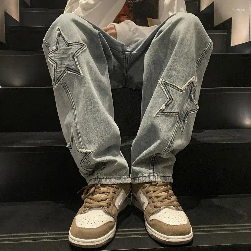 Men's Pants Star Embroidery Straight Casual Men Jeans Y2K Vintage Wide Leg Grunge Denim Pant Women Baggy Hip-hop Streetwear Girl Trouser