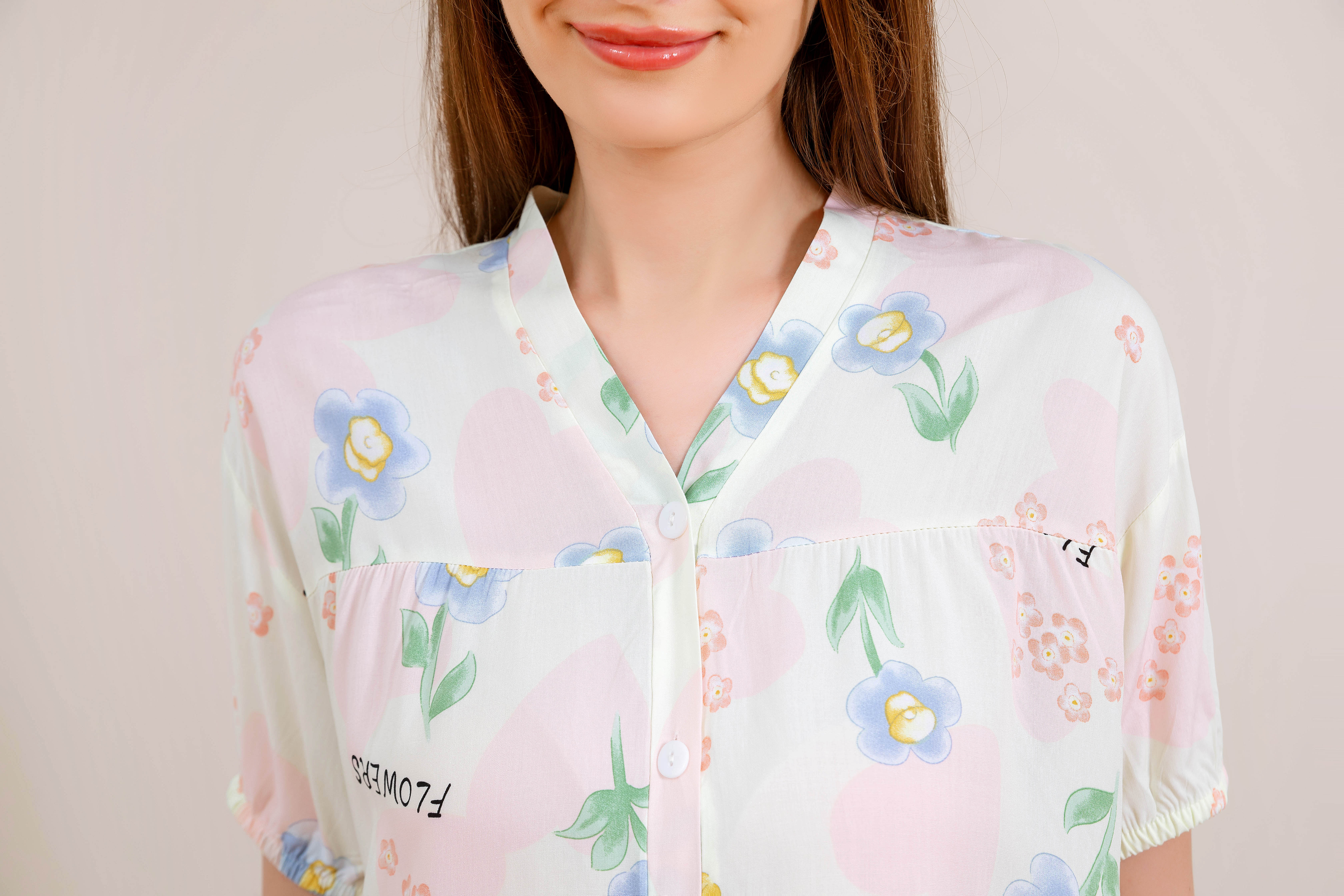 Women's Home Clothes Pajamas Blue Green Leaf Lily Shorts Set D214