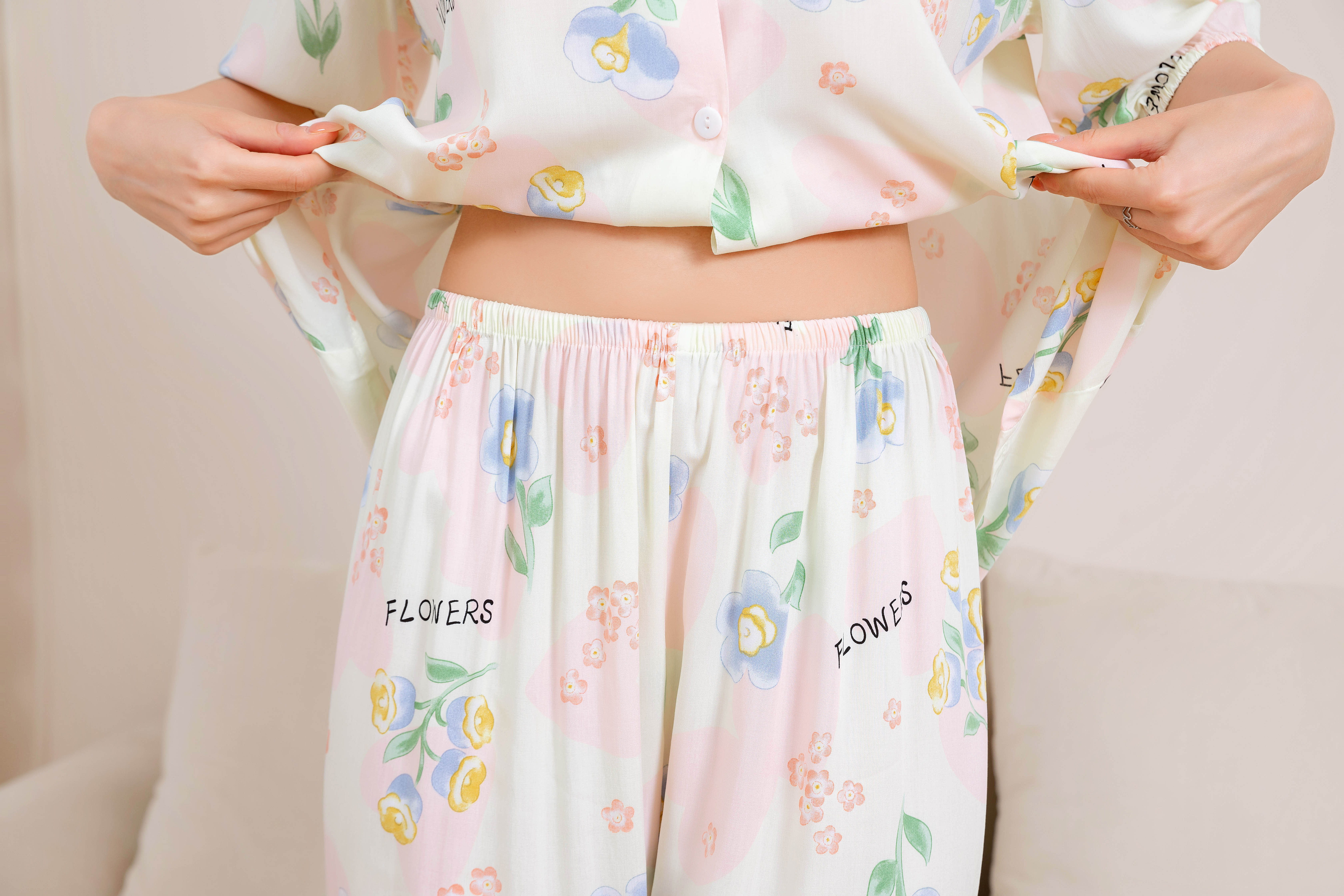 Women's Home Clothes Pajamas Rice White Pink Red Pants Set C213