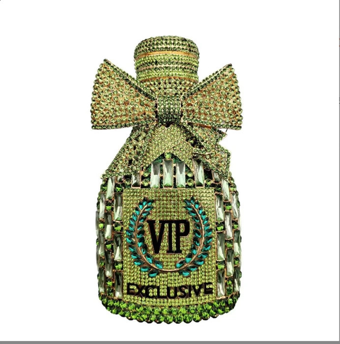 Gold Bow Champagne Bottle Clutch Women Wedding Purses Crystal Clutches Rhie VIP Wheat Ear Pattern Prom Dinner Bag 240822 2371 4