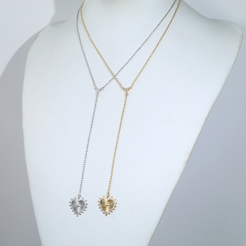 2025 Heart Pendant Fashion Necklace Wholesale High Quality Beaded Chain Sparking CZ Long Sexy Y Larait Women Jewelry