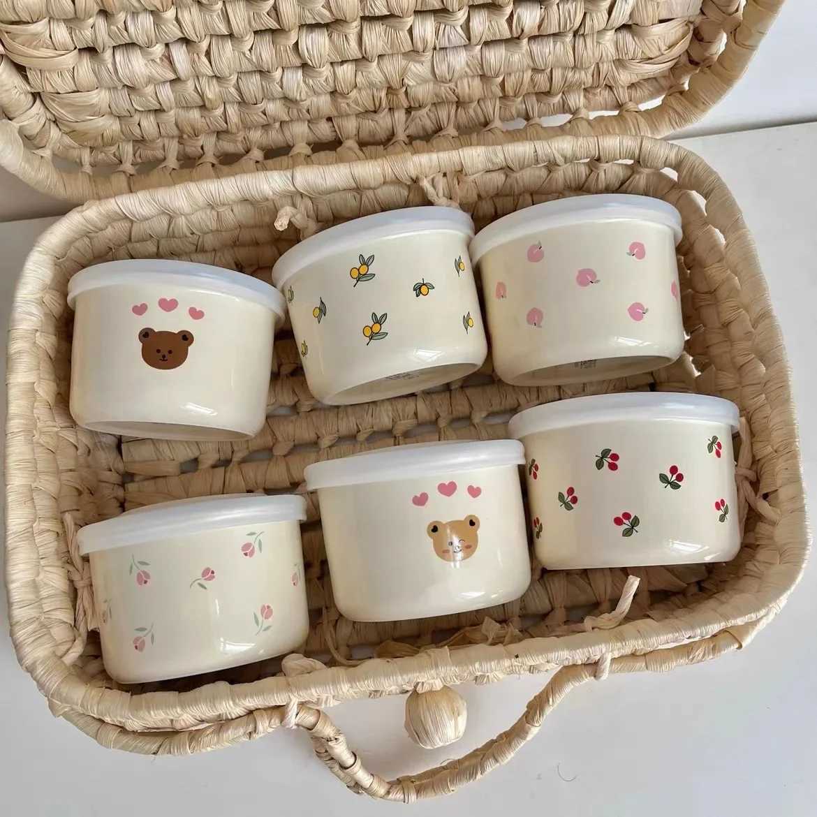 Baby food supplement ceramic bowl Cute baby eating ceramic bowl Fresh-keeping sealed childrens feeding tablewareB270723