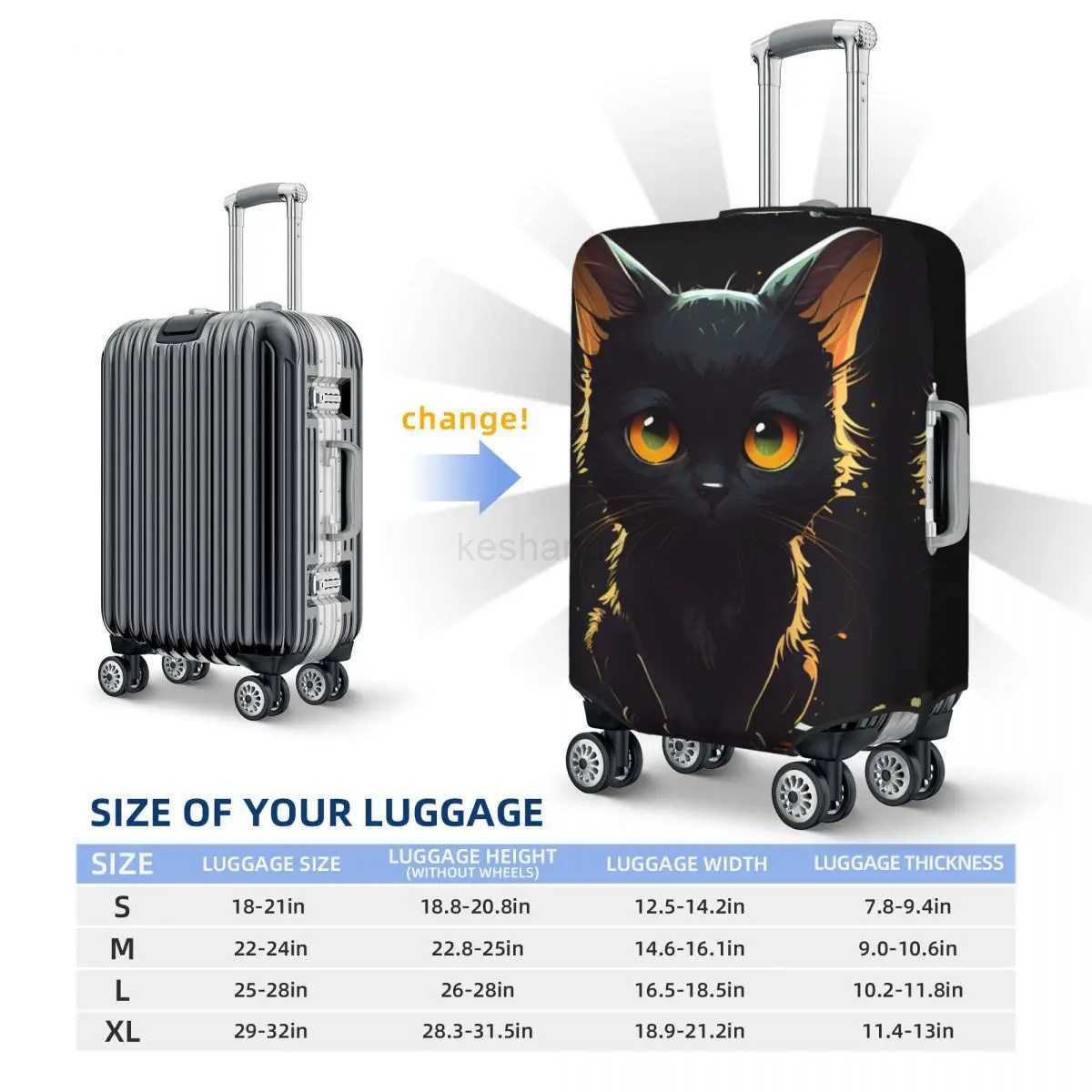 Cute Kitten Suitcase Cover Black Cat Business Holiday Strectch Luggage Accesories ProtectorXJ240723