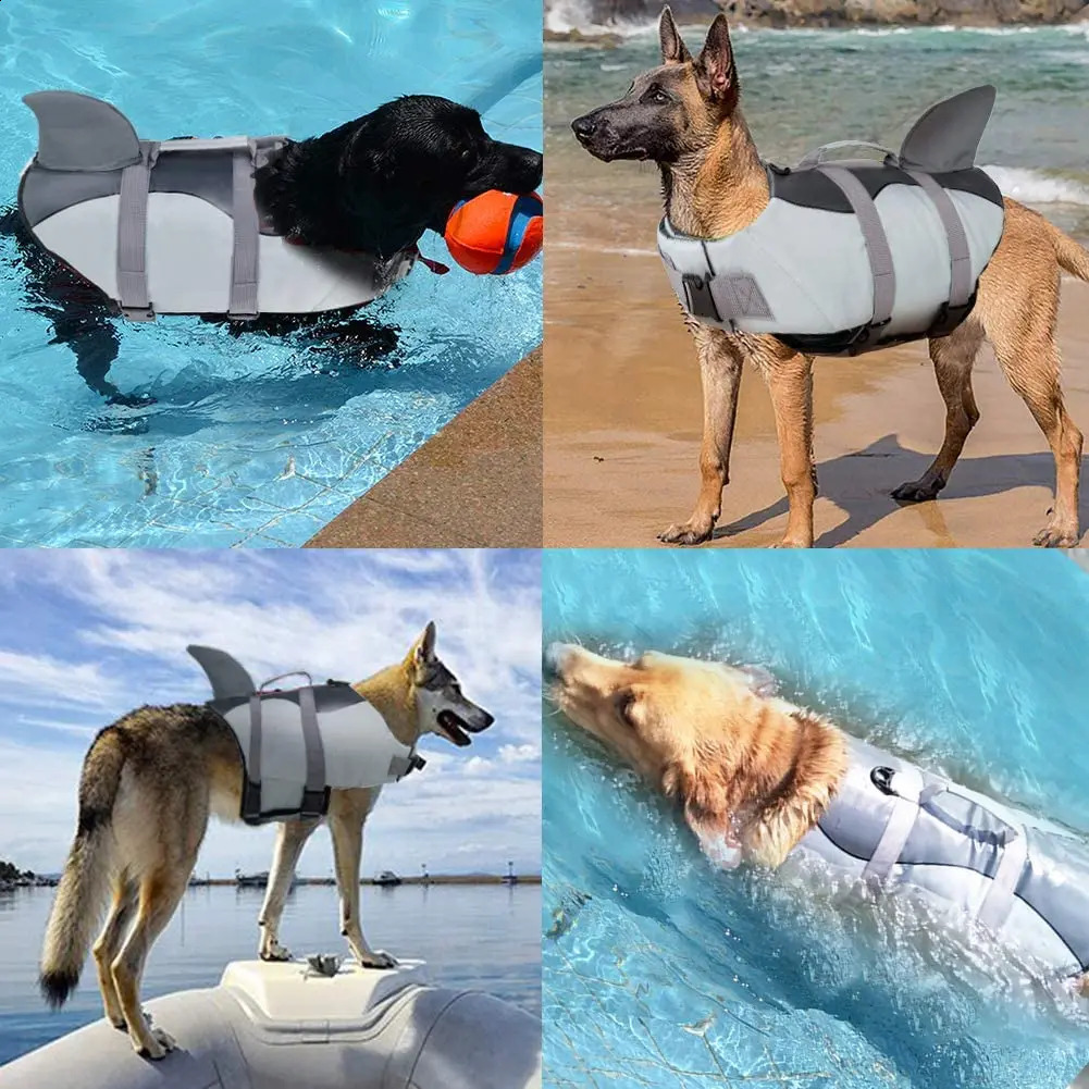Pet Dog Safety Swimsuit Dog Life Jacket Ripstop Dog Lifesaver Shark Vests With Rescue Handle For Swimming Pool Beach Boating 240722