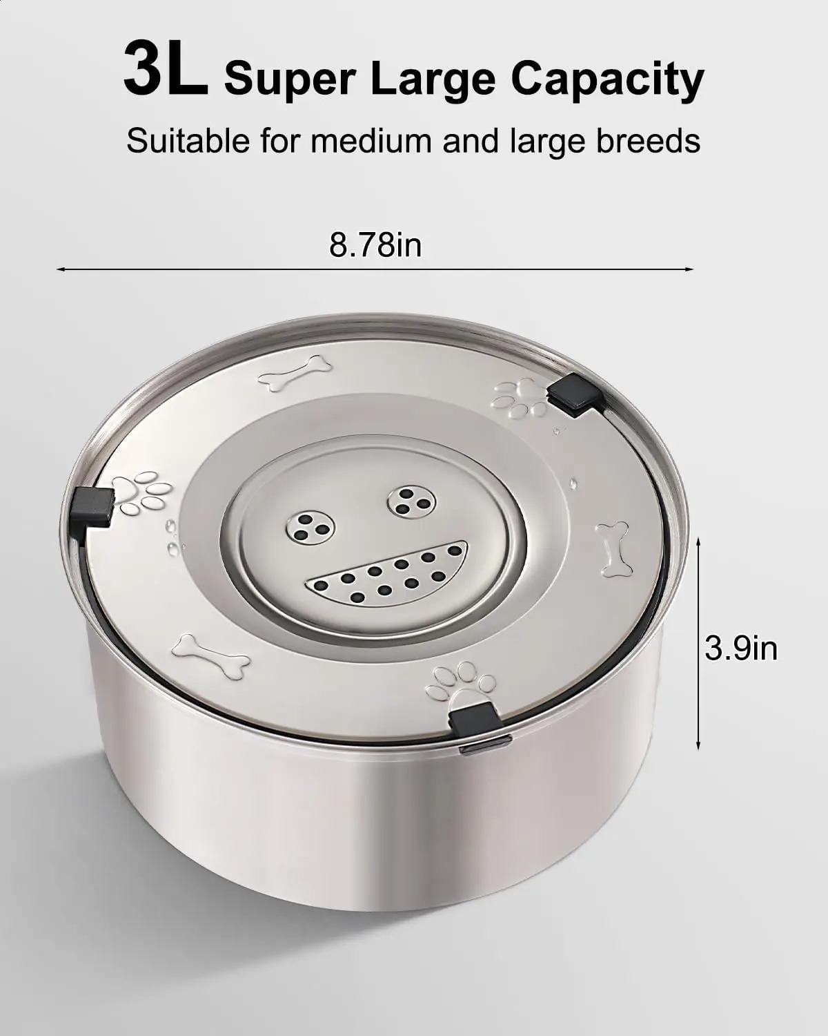 3L Stainless Steel No Spill Water Bowl for Dogs Non-Slip Slow Dog Bowl Water Feeder Dispenser for Medium Large Dogs 240722